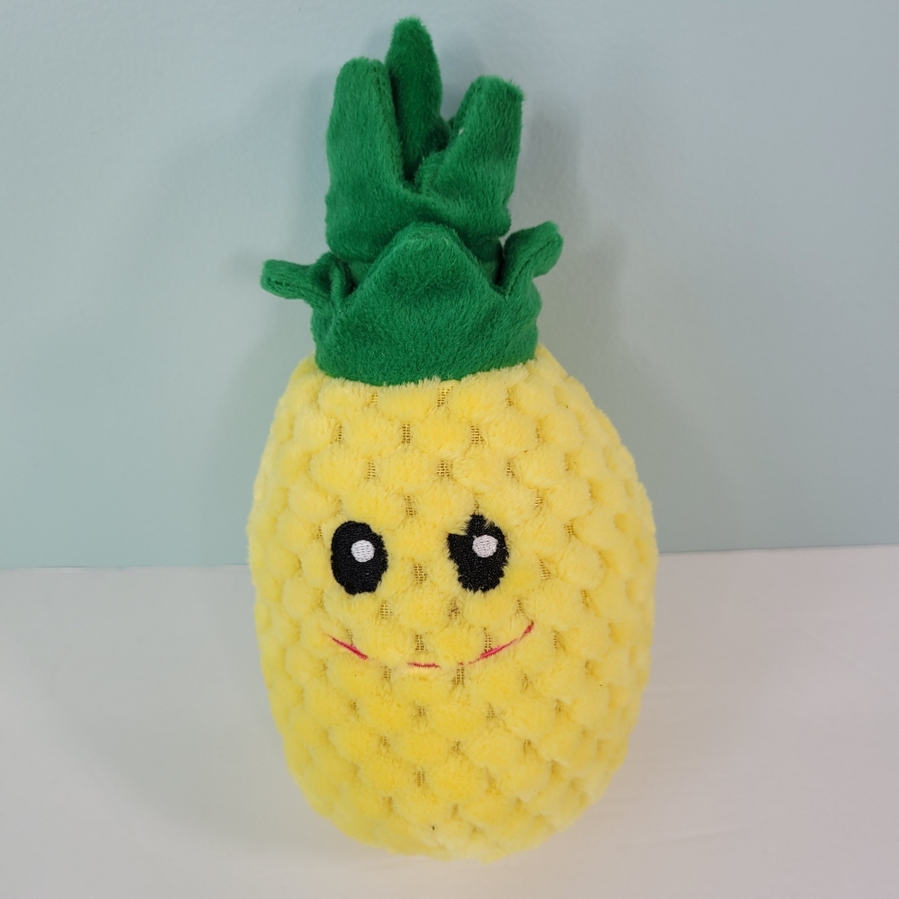 Fiesta Pineapple Yellow Plush Stuffed Animal Toy Smiling Face Stitched Eyes 8"